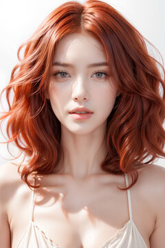 Gorgeous Female Model - Fashion or Cosmetics Model - Red Haired Beauty with Perfect Fine Features - Beautiful Smooth Hair