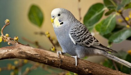 A gray budgie on a branch