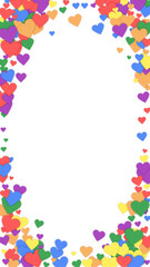 Rainbow colored scattered hearts. LGBT valentine