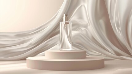 Realistic and transparent illustration of a cosmetic spray bottle ad scene
