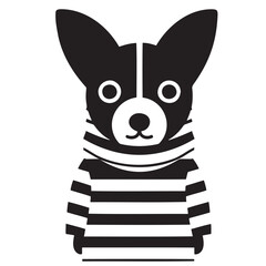 Black and white drawing of a dog in a vest