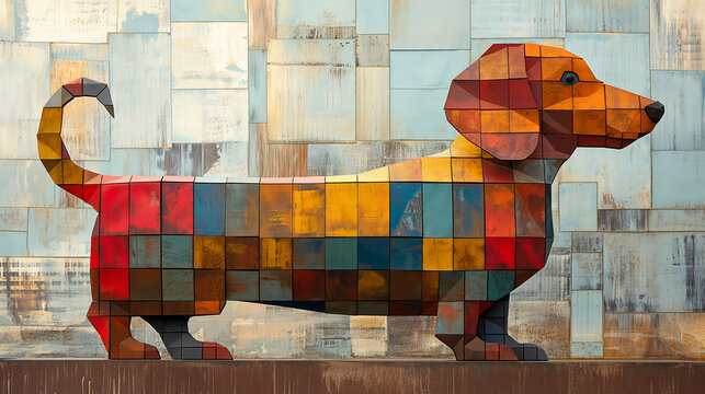 Ilustracja jamnika wypełnianego wzorem z kwadrat&oacute;w