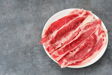 Fresh thinly sliced ​​raw beef or Shortplate
