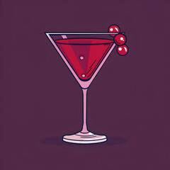 A logo illustration of a cranberry cocktail glass on purple background.