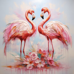 Gorgeous flamingos fluid art illustration