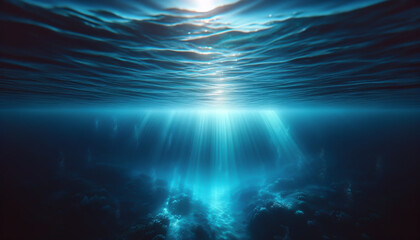 Obraz premium Sunlit Underwater Ocean View, A Stunning Snapshot of the Deep Sea