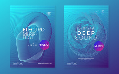 Dj flyer. Dynamic gradient shape and line. Digital concert brochure set. Neon dj flyer. Electro dance music. Electronic sound event. Club fest poster. Techno trance party.