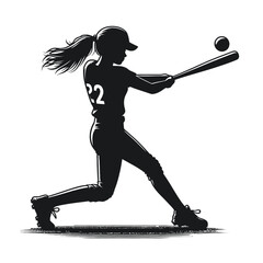 girl hit the baseball ball silhouette