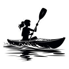 A vector silhouette of woman kayaking