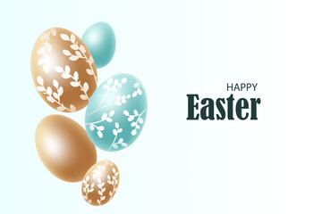 Happy Easter background.Multicolored 3D eggs on white background.Vector illustration.