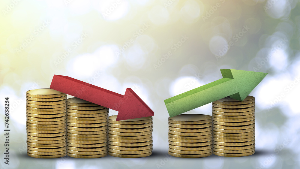 Poster stack of golden coins with down to up arrow