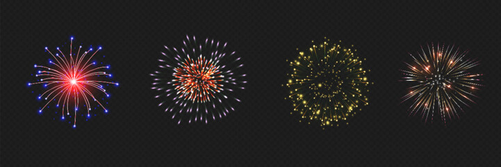 Vector Brightly Colorful Fireworks on the background of the night sky.