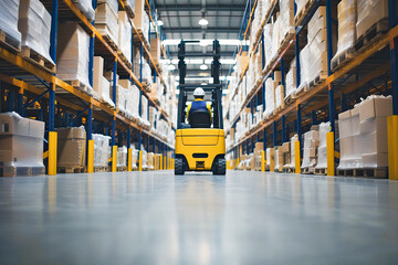 Large modern warehouse with forklifts