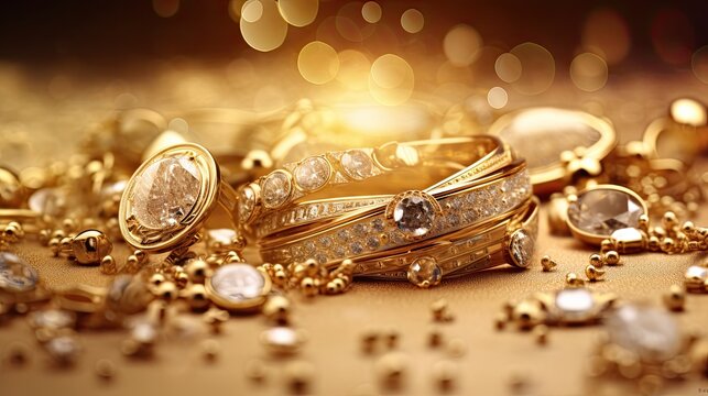 Beautiful gold jewelry collection background