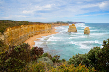 Offshore limestone stack on Gibson Beach as seen from the Castle Rock in the Twelve Apostles Marine...