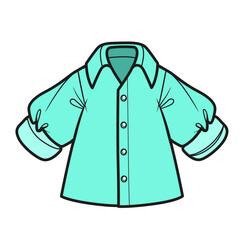Beautiful casual shirt with rolled up sleeves outline for coloring on a white background. Image produced without the use of any form of AI software at any stage.