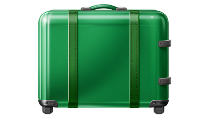 big green travel suitcase isolated on transparent background, png file