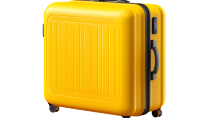 big yellow travel suitcase, png file of isolated cutout object with shadow on transparent background
