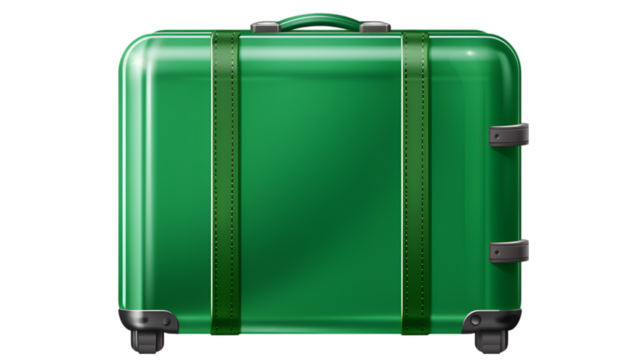 big green travel suitcase isolated on transparent background, png file