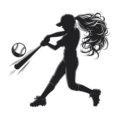 girl hit the baseball ball silhouette