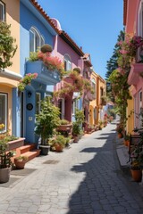 Colorful houses. multi-colored, bright architecture. old buildings and structures. street in a European city.