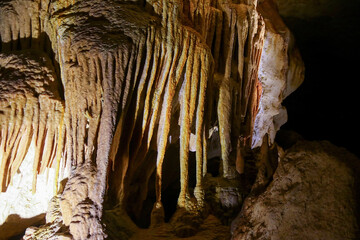 Drapery in the Blanche Cave in the Naracoorte Caves National Park in South Australia - obrazy, fototapety, plakaty