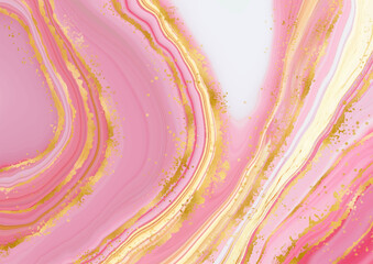 Pink liquid marble effect background with gold foil - 742643678