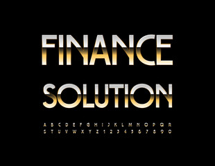 Vector premium Emblem Finance Solution. Trendy Gold Font. Modern Stylish Alphabet Letters and Numbers set.