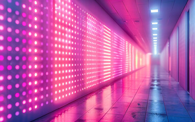 Modern neon light tunnel with a futuristic design, illustrating the concept of speed and technology...