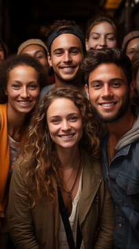 Comunidad de personas diversas.
Grupo de personas multigeneracionales sonriendo ante la c&aacute;mara. Amigos multirraciales de diferentes edades divirti&eacute;ndose juntos.