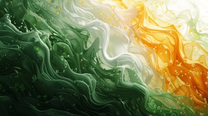 Abstract Vivid swirls of orange and green with intricate patterns and fluid dynamics, suggesting an...