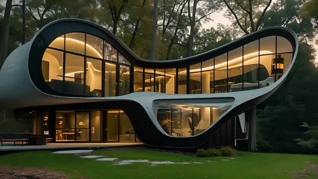This unique house seamlessly combines modern architecture with pive solar design techniques utilizing special gl to capture and store sunlight for optimal temperature control.