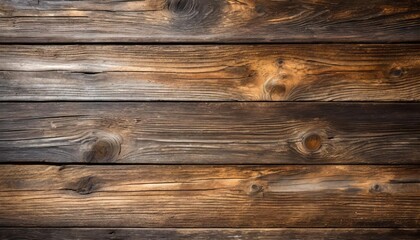 dark wooden texture showcases weathered horizontal planks with knots and imperfections - obrazy, fototapety, plakaty