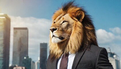 strong and powerful lion business man