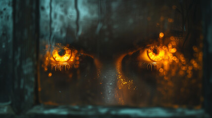 Fiery Eyes Watching Through a Steamed Window