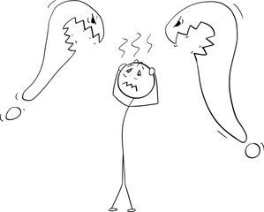 Worried and Frustrated Person Thinking About Problem or Question, Vector Cartoon Stick Figure Illustration - 742655481