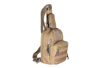 Backpack bag gear protective color khaki, tactical sports equipment isolated on white background