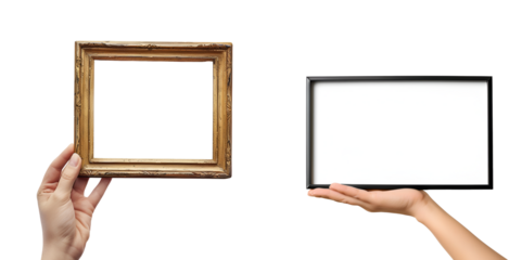 Set of Woman’s Hand Holding Vintage Photo Frame in Modern Poster Frame Mockups, Isolated on Transparent Background, PNG