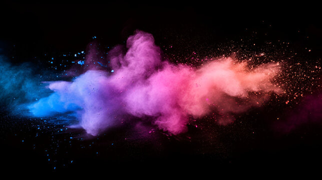 Realistic Holi Background ,abstract background with space,Colorful background of pastel powder explosion.Multi colored dust splash on black background.Painted Holi 