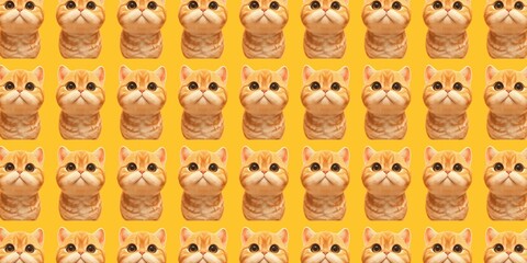 large orange colored pattern of cat faces, colorized, cute and colorful, on bright yellow background