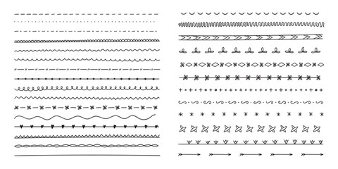 Hand drawn simple decorative lines set. Dividers vector set isolated.