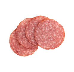 salami sausage cut into pieces isolated