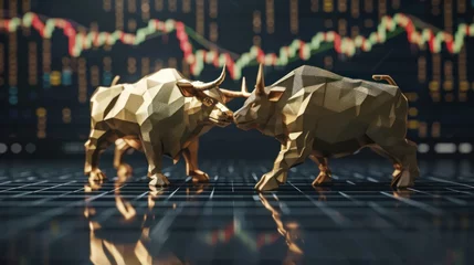 Foto op Canvas Stock Exchange Trading Bull Market digital gold and financial charts © @_ greta