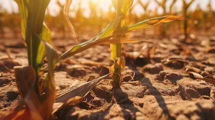 Fotobehang Severe drought impacts a cornfield under the blazing sun. © FutureStock