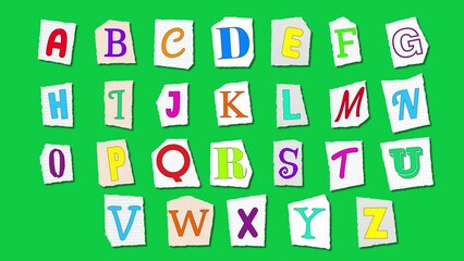 colorful alphabet letters cut out 4k loop animation on green background design element - Powered by Adobe