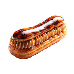 Eclair with chocolate. Isolated eclair on white background