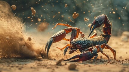  Emperor scorpion attacking,  - obrazy, fototapety, plakaty