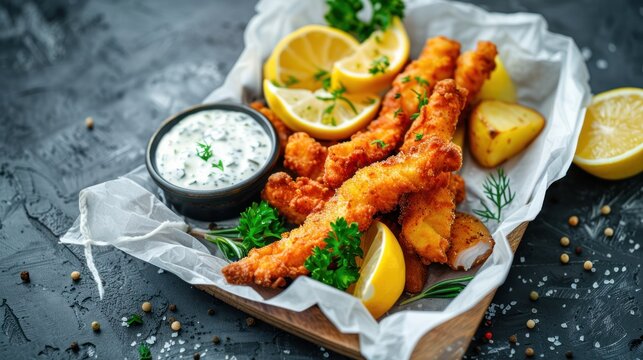 fresh fish fingers with potatoes ,fried fish,fish food