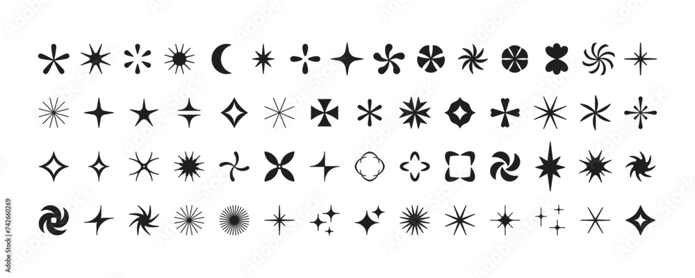 Poster Vector set of minimalist design elements, futuristic shapes and geometric figures and stars - abstract background elements for branding, packaging, prints and social media posts