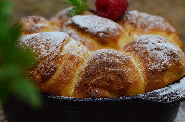 traditional Czech food, sweet dessert background, yeast buns with sugar